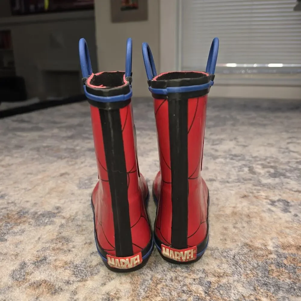 Marvel Boots Kids Size 13 Red Spider-Man Web Rain Waterproof Outdoor Pull On